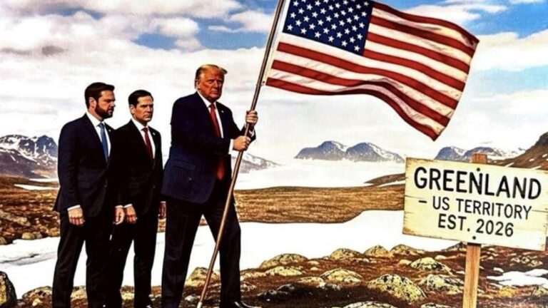 Trump publicó una imagen suya poniendo la bandera de EE.UU. en Groenlandia como los astronautas en la Luna